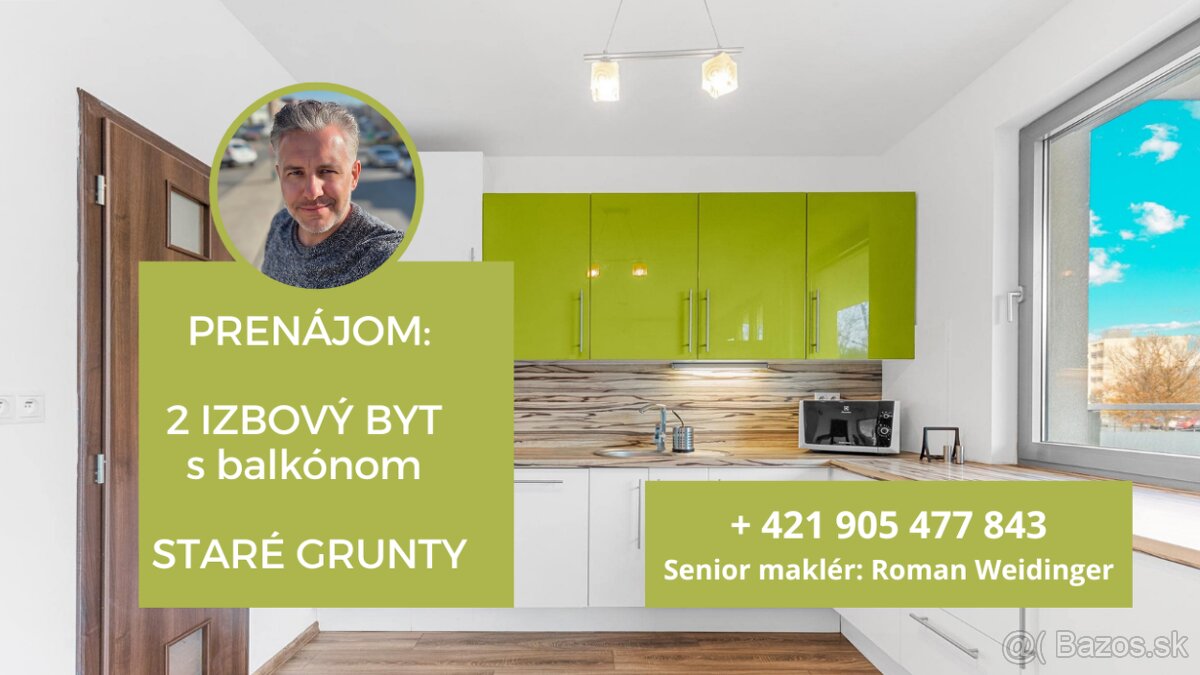 PRENÁJOM: 2-izbový byt, Staré Grunty 264, Karlova Ves, Brati