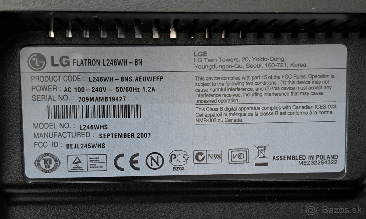 Monitor LG Flatron L246WH-BN