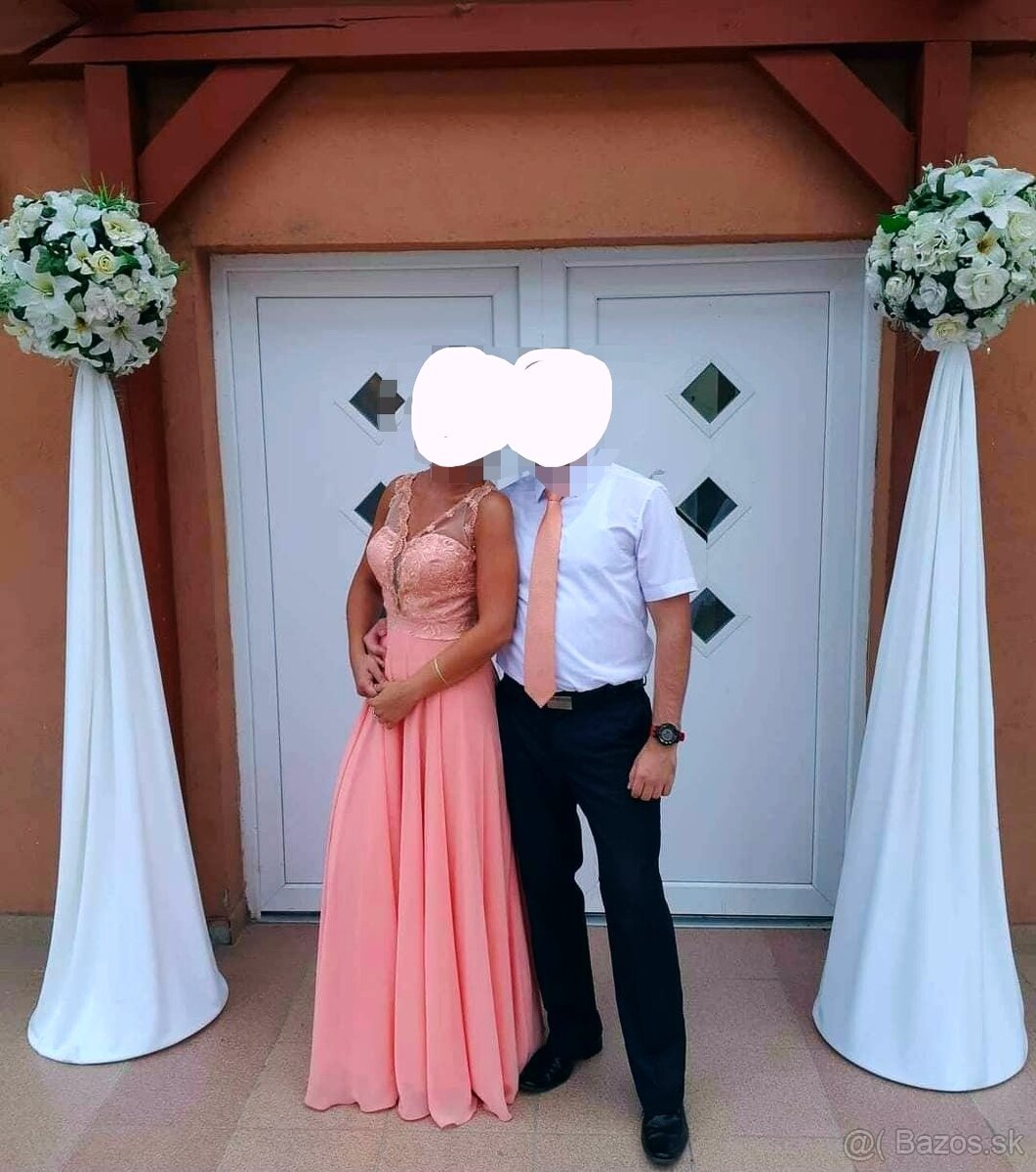 Nádherné marhuľovo-ružové spoločenské šaty, veľkosť S