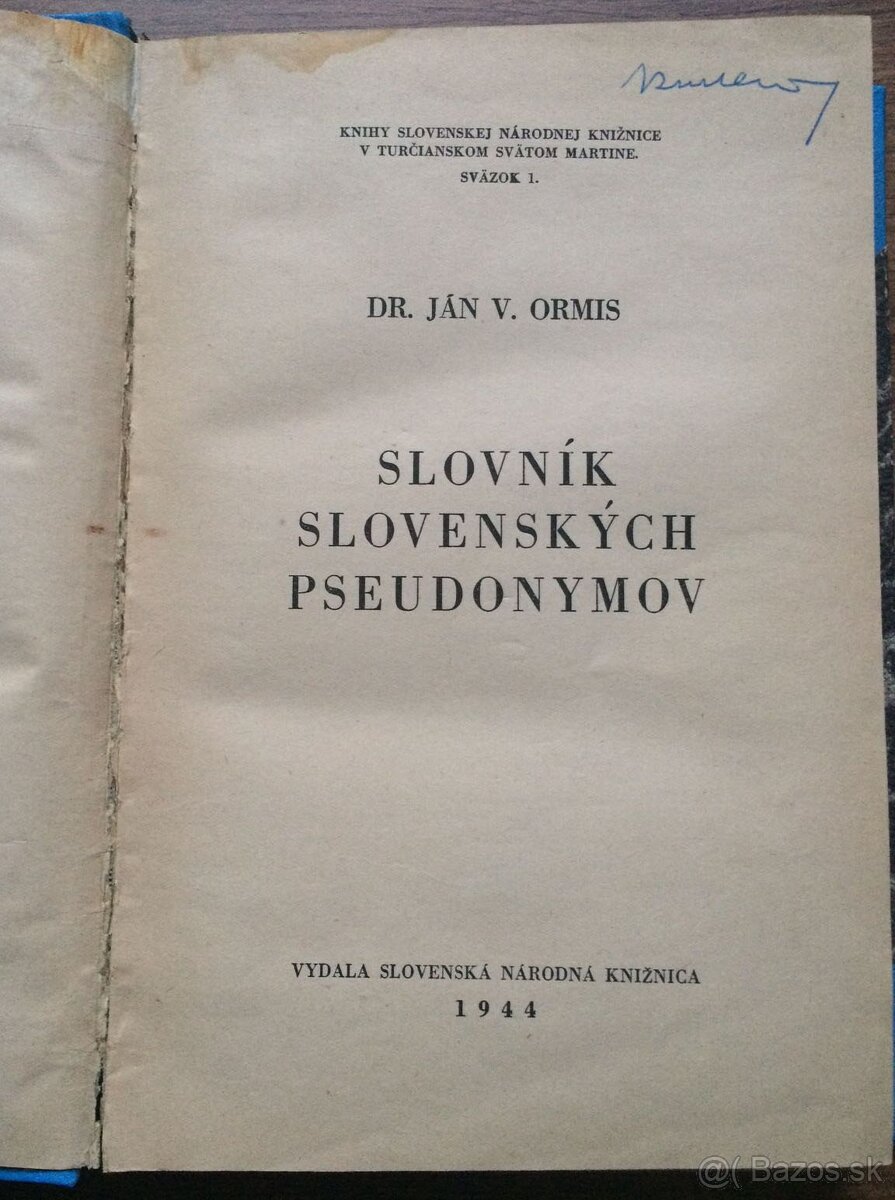 Ormisov Slovník slovenských pseudonymov, 1944