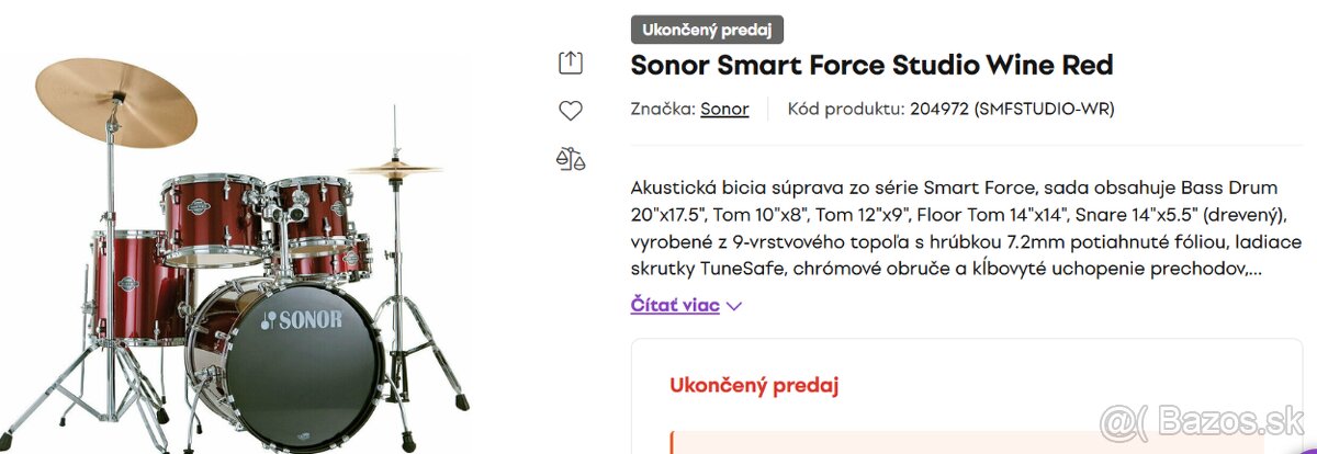 Predám bicie Sonor Smart Force Studio