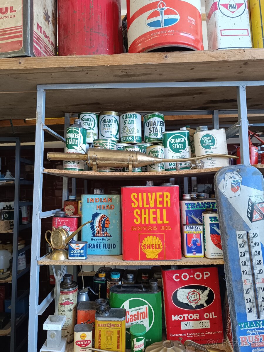 Stará plechovka od oleje Shell Silver USA, staré logo