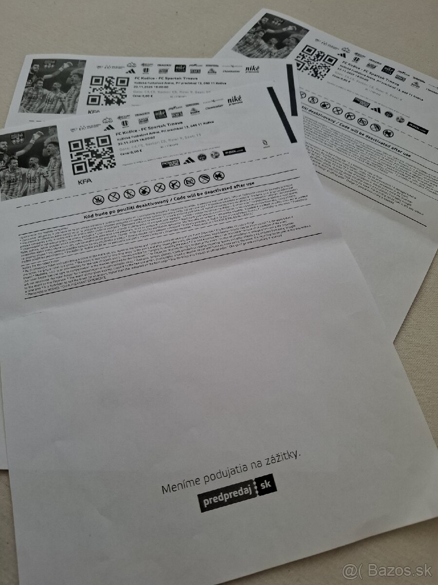 Predám vstupenky na futbal FC Košice-FC Spartak Trnava