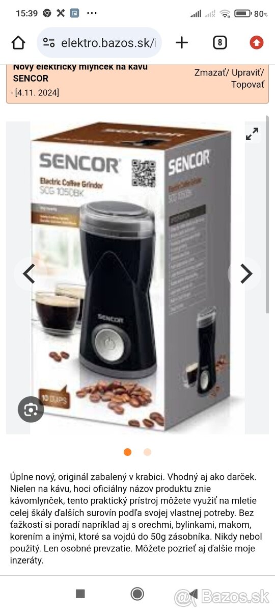 Nový elektrický mlynček na kávu SENCOR