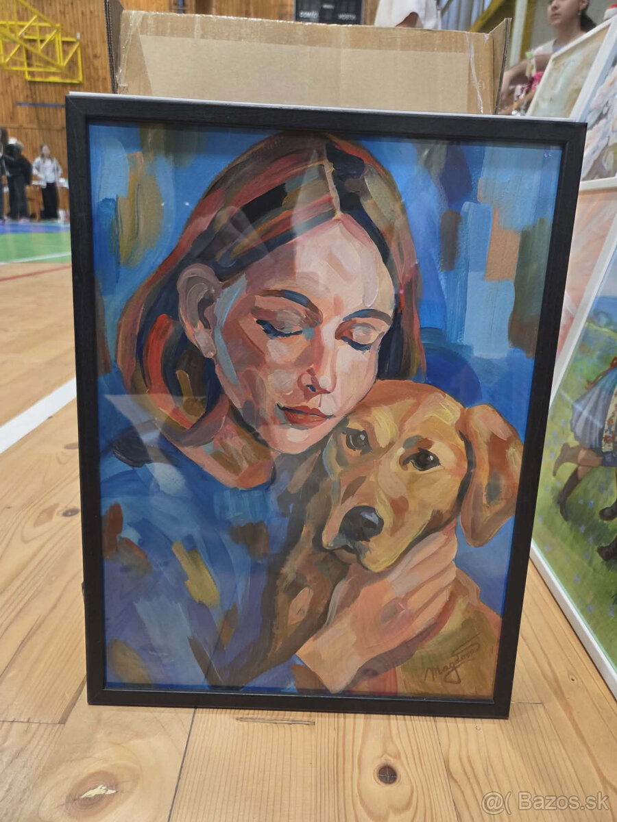 Akryl na akvarelovom papieri, ramik 30x40cm, motív : Pes