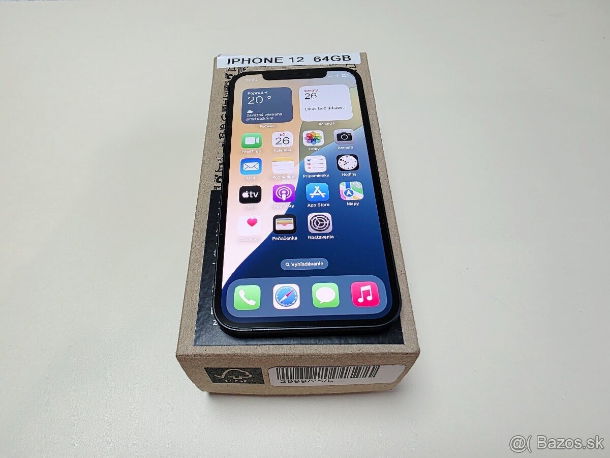 APPLE IPHONE 12 64GB BLACK,ZDRAVIE BATERKY 100%