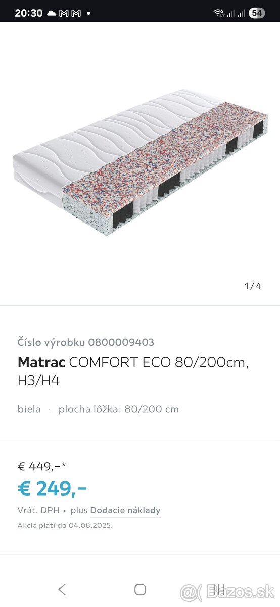 Materaso matrac 80×200×24cm pružinové.