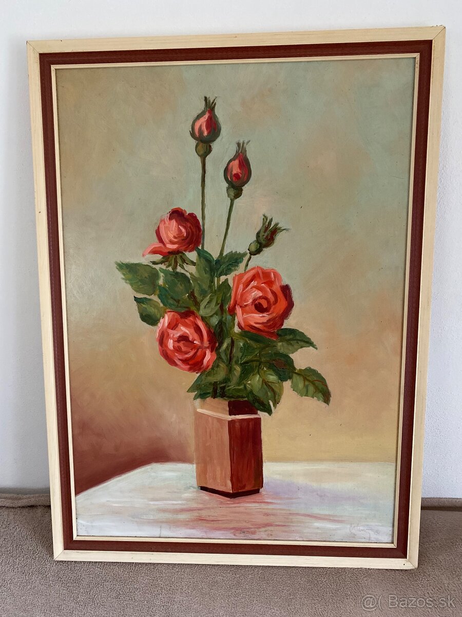 Predám obraz olejomaľbu - ruže vo váze