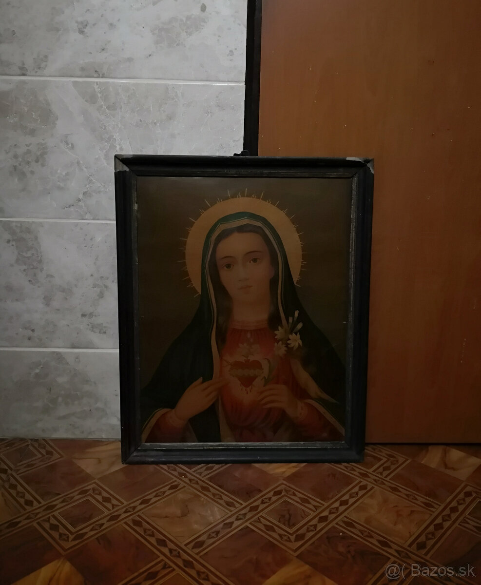 100 ročný obraz Panny Márie rozmery 57,5x46,2cm