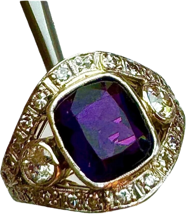 Nádherný prsten zlato,diamanty,anetyst pansky/damsky