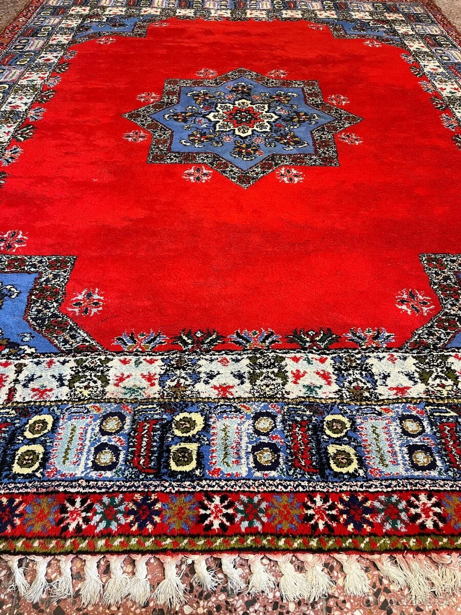 Ručne viazaný veľký marocký vlnený koberec, top stav, 4x3