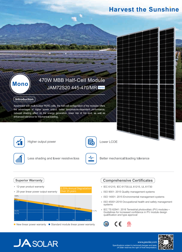 Solární panely JA Solar 460Wp JAM72S20 MR