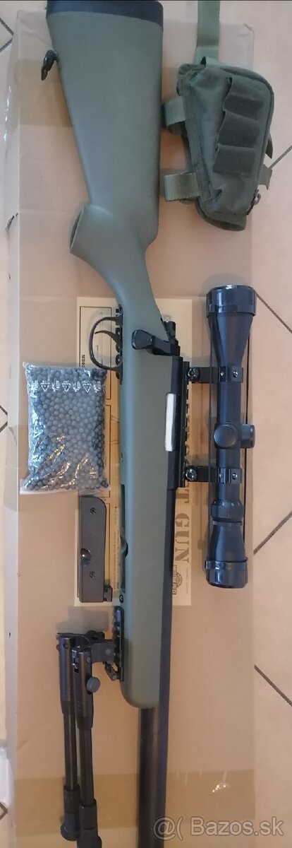 Airsoft sniper MB03D + puškohľad a dvojnožka, olivová