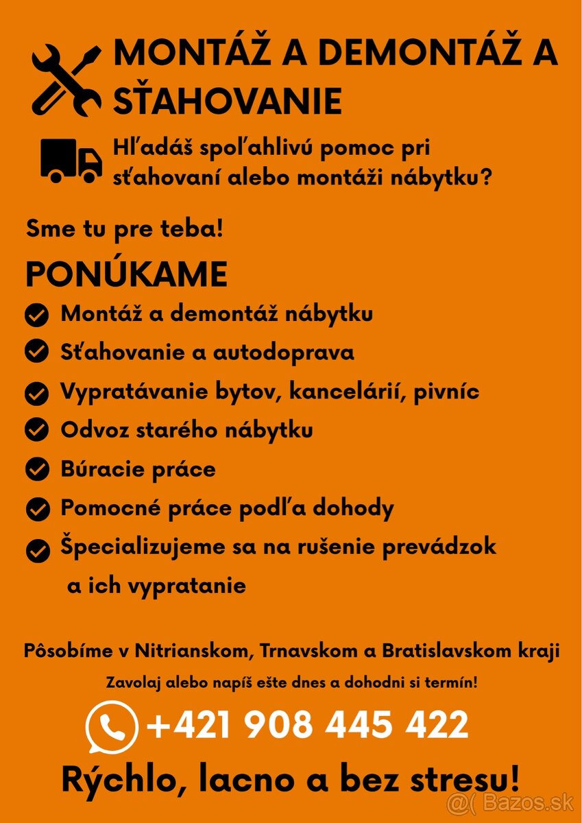 Sťahovanie, autodoprava, montovanie, demontovanie