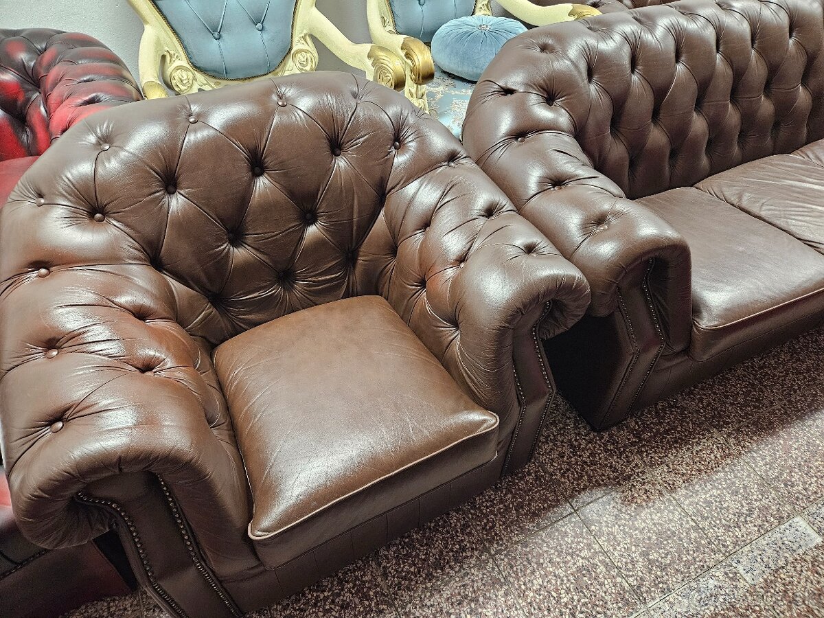 CHESTERFIELD ŠTÝL,KOŽENÁ SEDAČKA 3+2+1