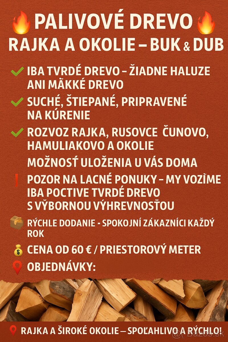 Štiepane palivove drevo Rajka