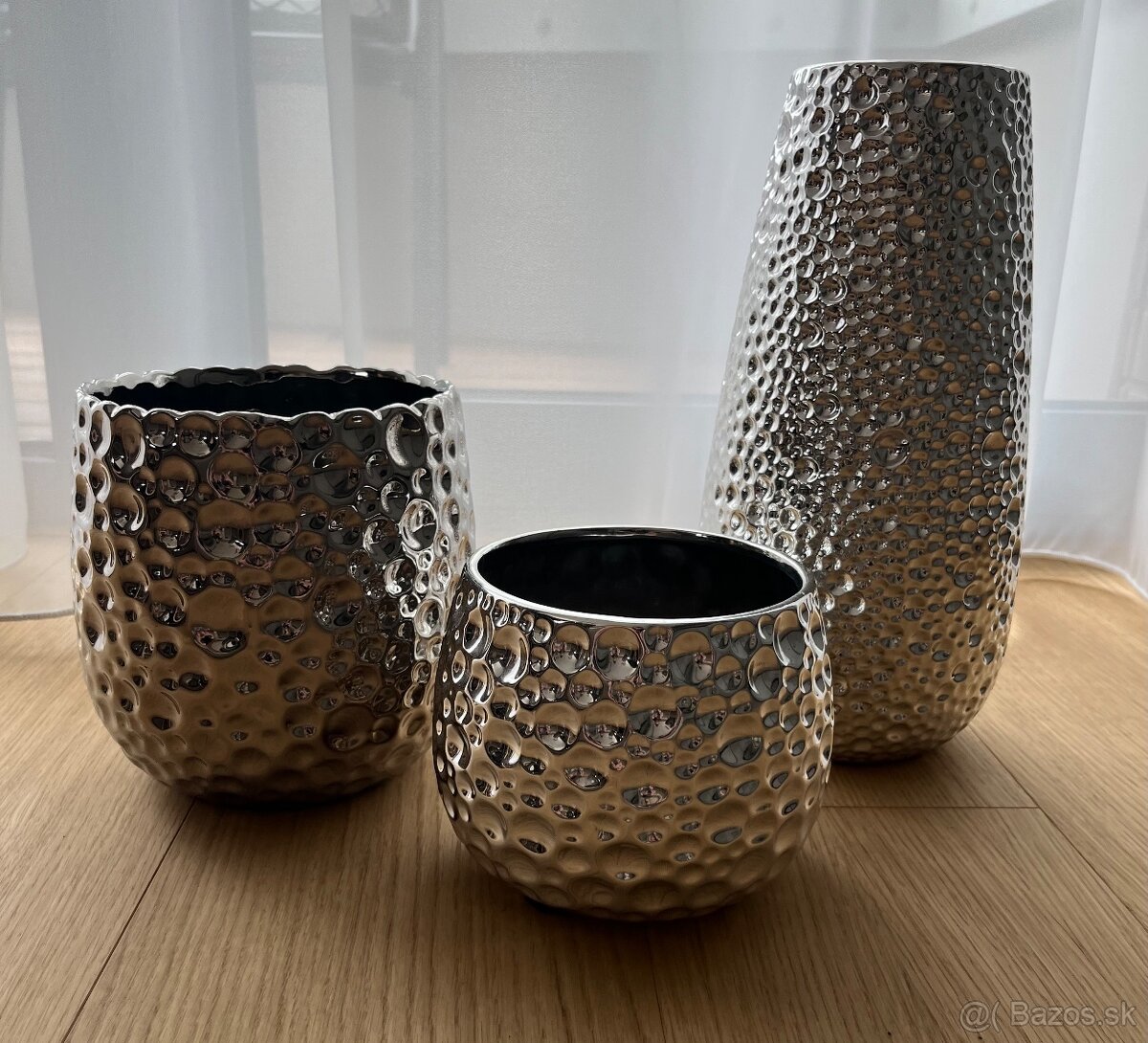 Set - strieborná váza a kvetináče