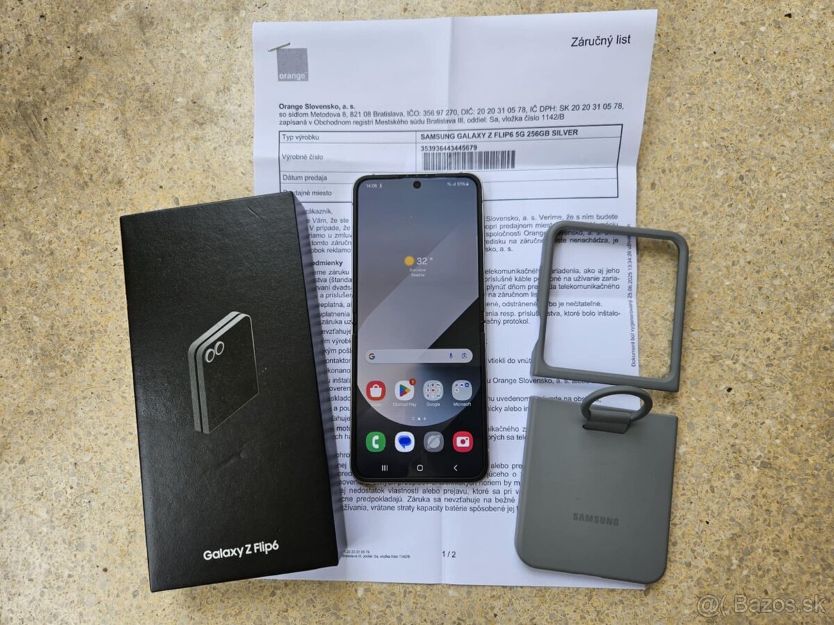 Samsung Z Flip6 12GB/256GB, strieborny,ako novy,zaruka,kryt