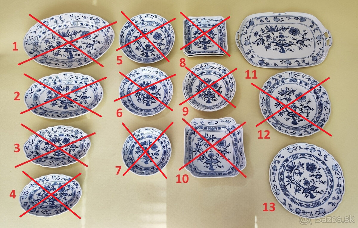 Originál cibuľový porcelán - Misy, podnos a tortový tanier