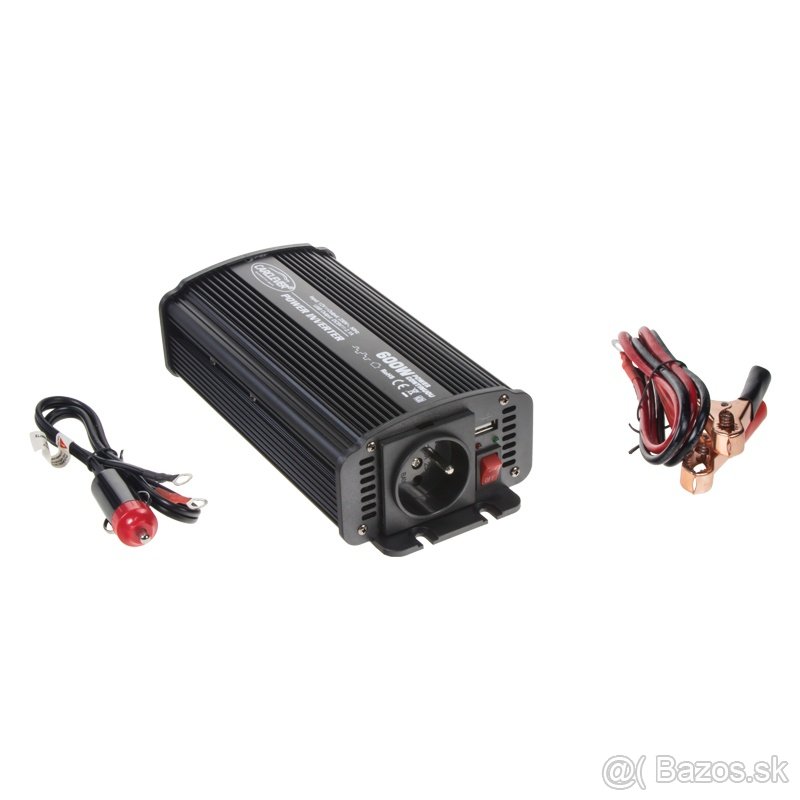 Menič napätia z 12V na 230V + USB, 600W - ihned k odberu