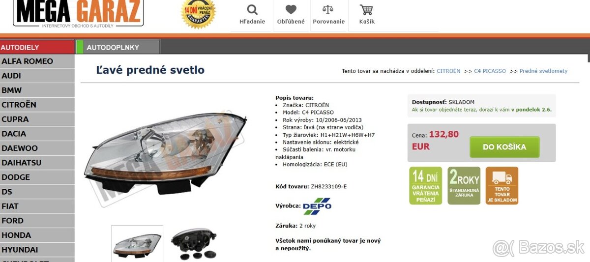 predné svetla L+P CITROEN C4 PICASSO 10/2006-06/2013