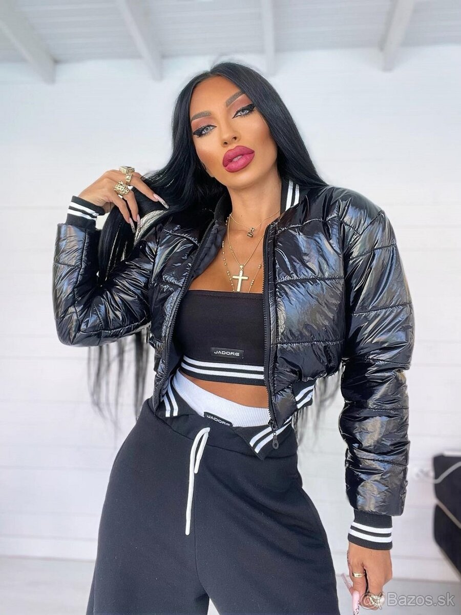 Moderna damska lahka bomber bunda metalicka cierna NOVA