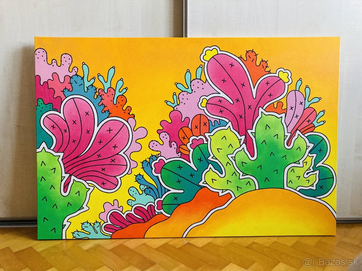 Veľký, ručne maľovaný obraz: Kaktusy