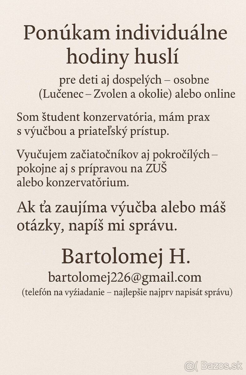 HUSLE-individuálne hodiny - Lučenec , Zvolen a okolie