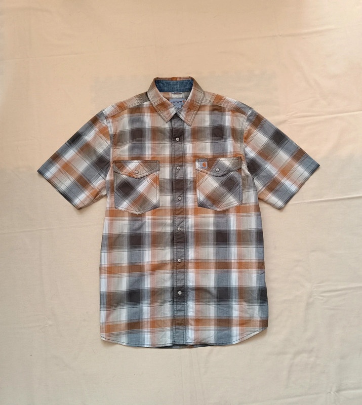 Carhartt károvaná košeľa s krátkym rukávom hnedá béžová M