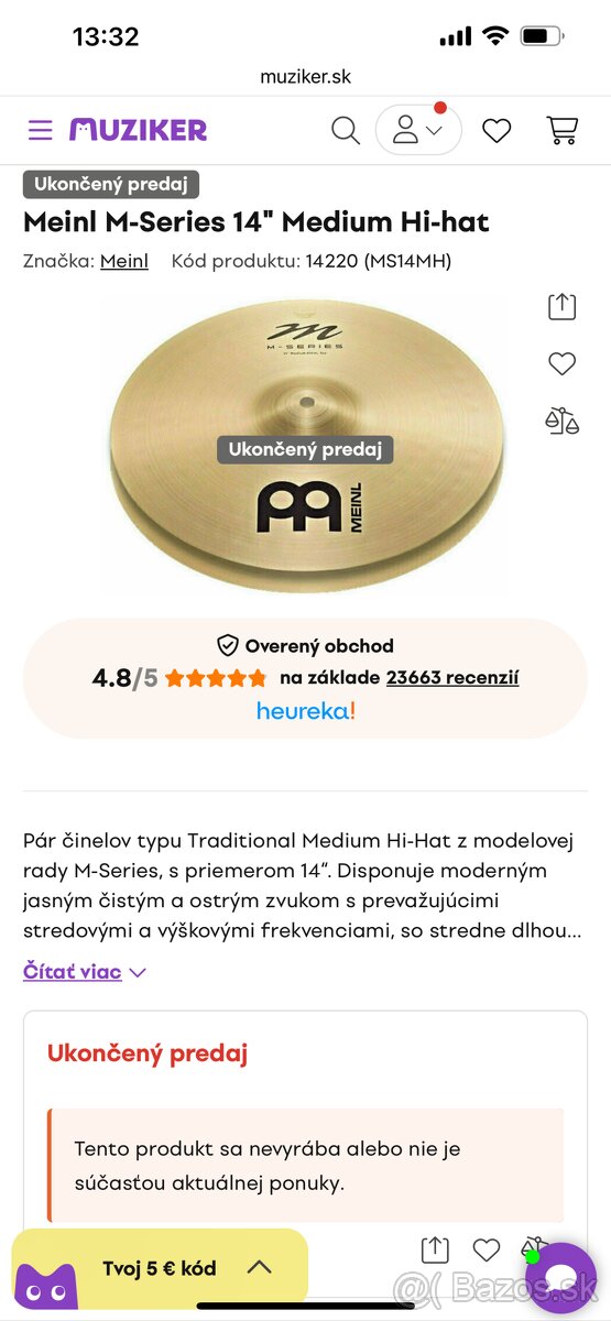 PREDAM alebo VYMENIM HIHAT - Meinl M series 14”