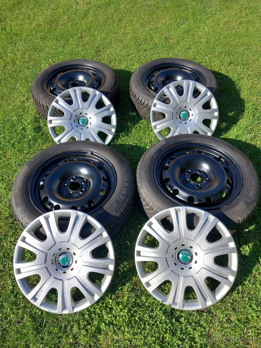 Plechove disky 5x100 r15 a 185/60 r15 zimne pneumatiky