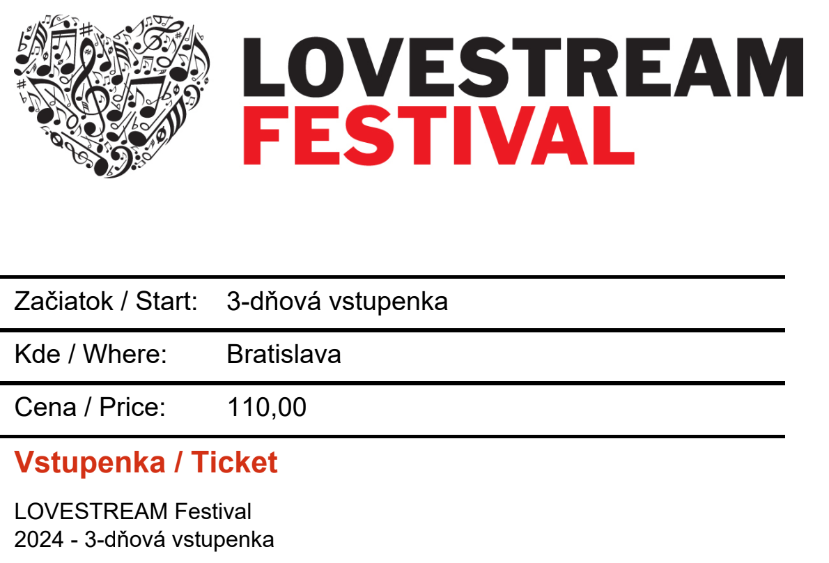 Lovestream Festival 2024 - 3-dňové vstupenky - 2 kusy