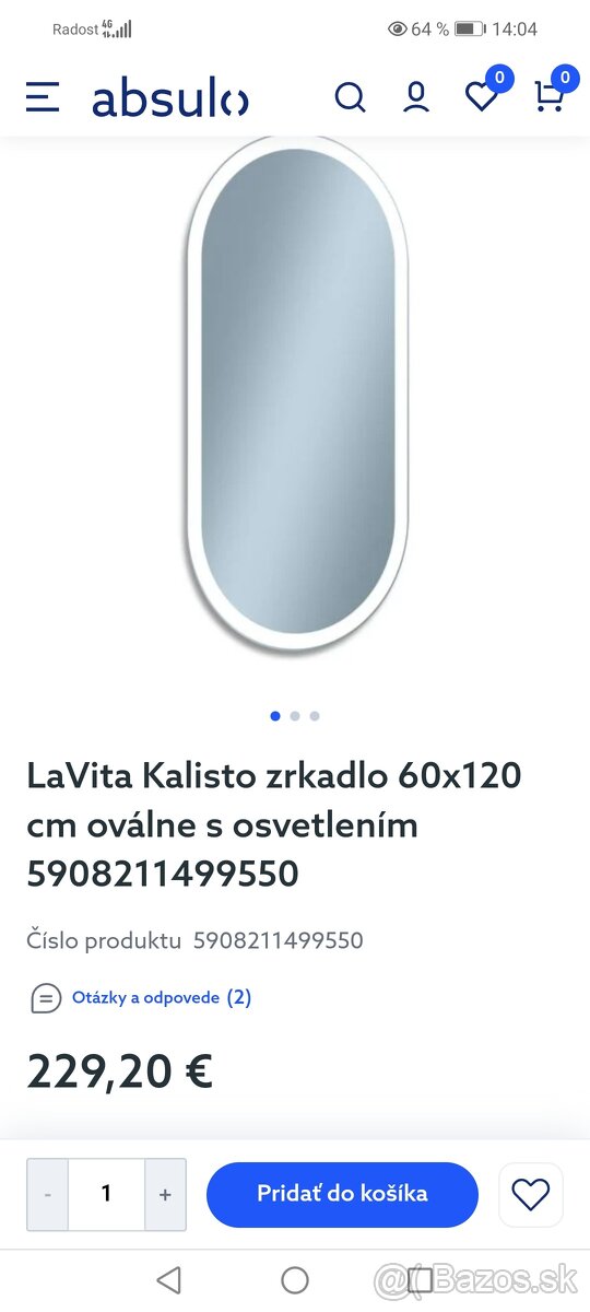 Predám zrkadlo do kúpeľne 60x120