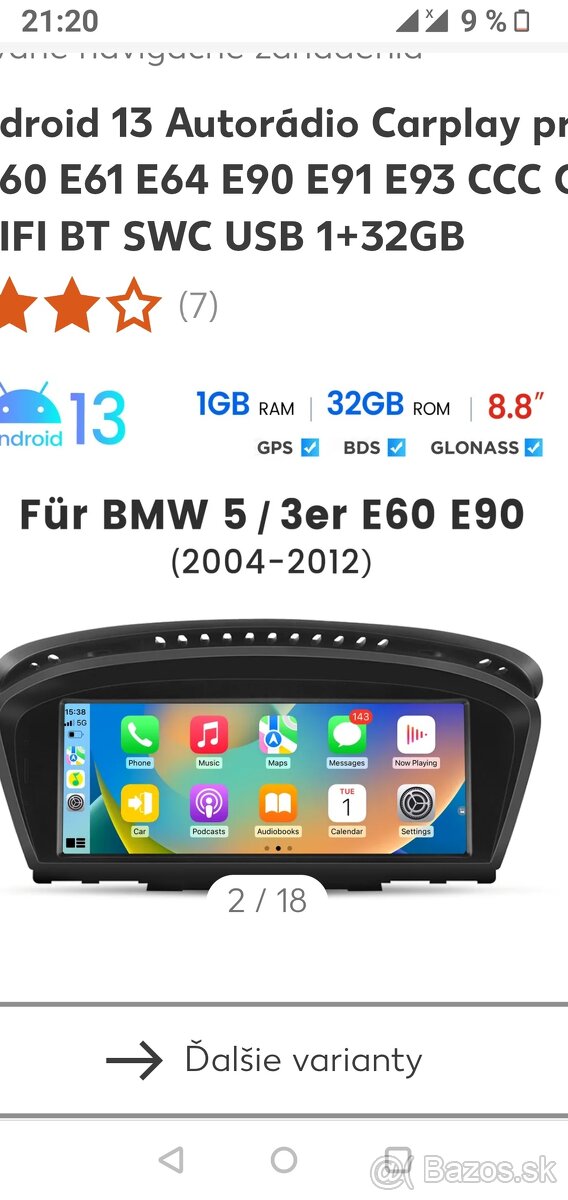 Autorádio Android pre BMW E90 E60 CCC