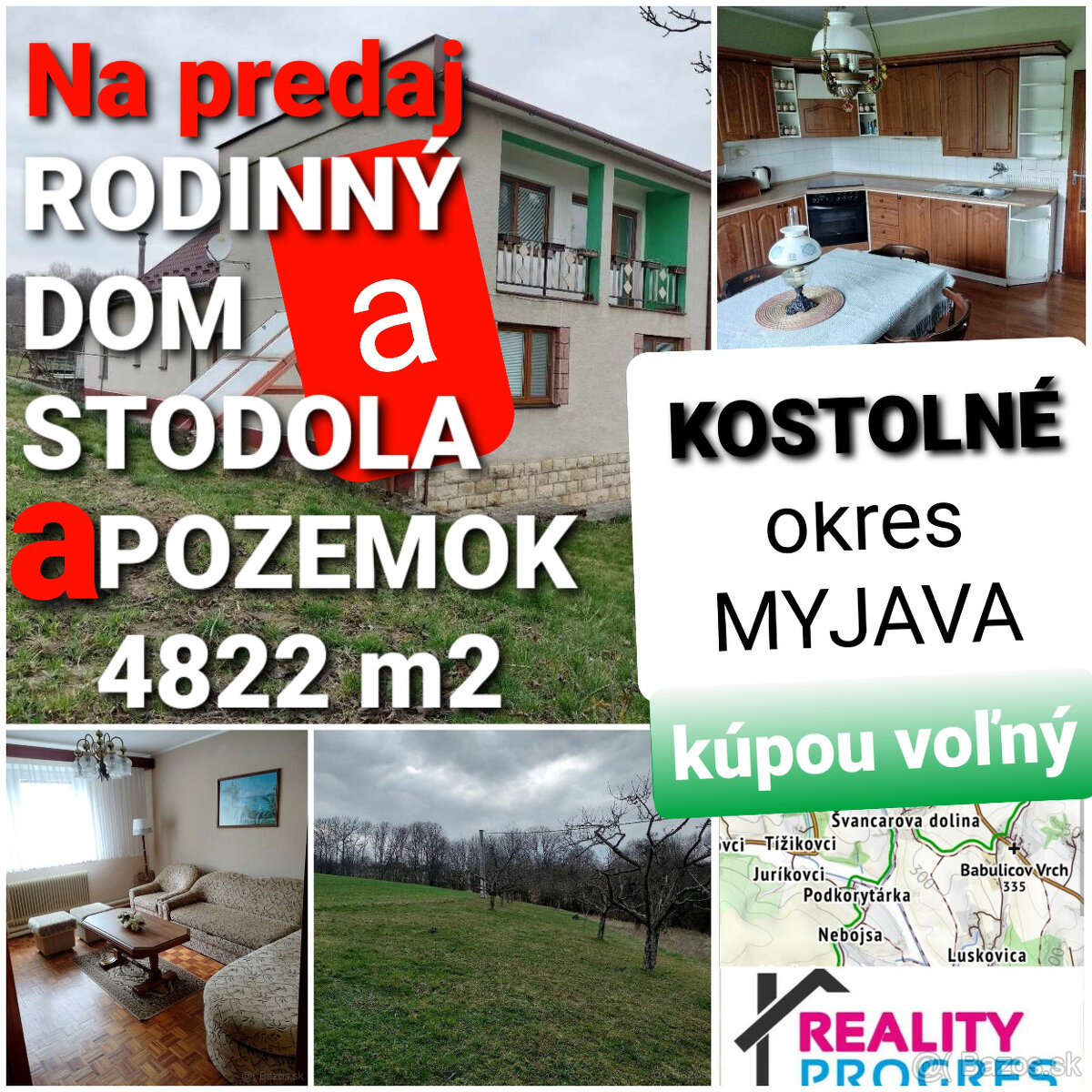 RODINNÝ DOM, STODOLA a POZEMOK 4822m2 KOSTOLNÉ -MYJAVA VOĽNÝ