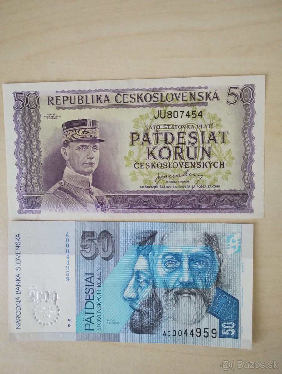 predám staré bankovky 50 korún