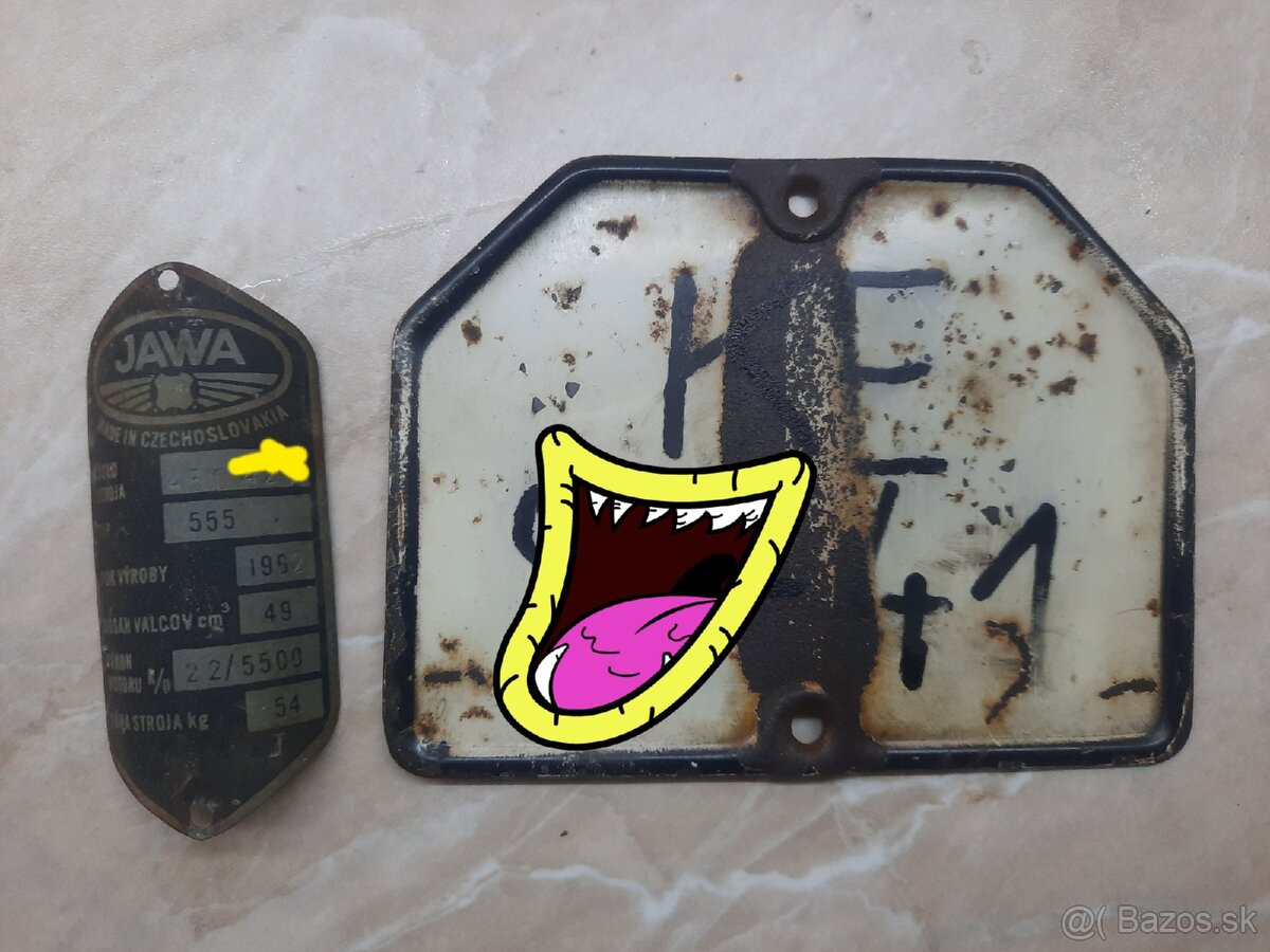 Štítok jawa pionier typ 555 + stará špz