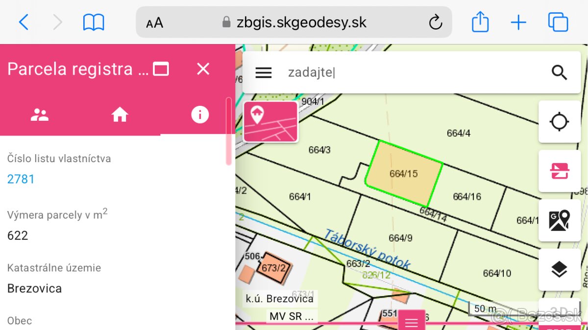 Pozemok v obci Brezovica