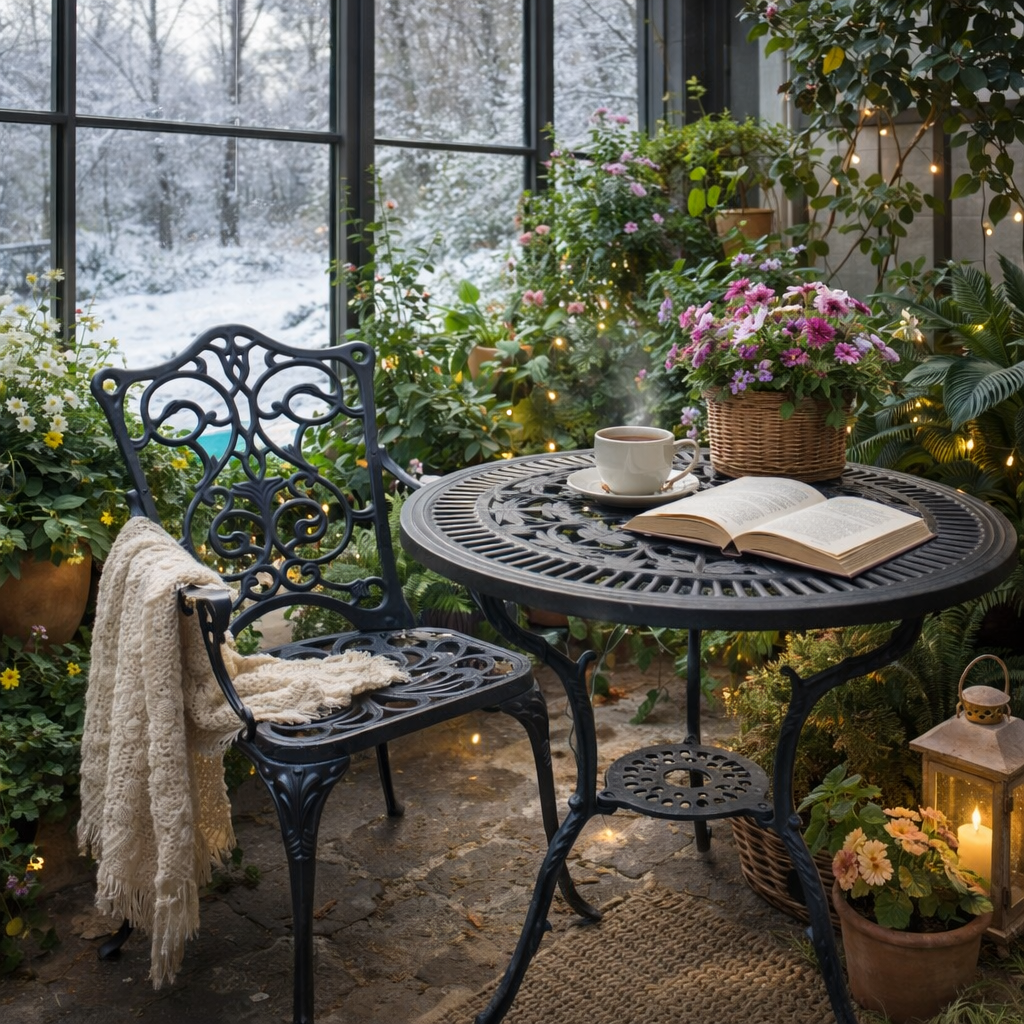 Romantický kovový set Lugano – stôl + stolička