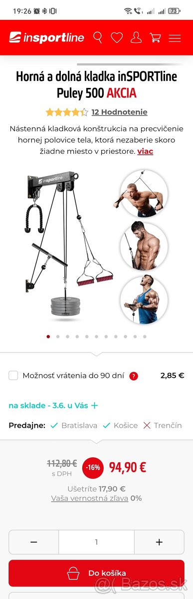Horná a dolná kladka na cvičenie insportline