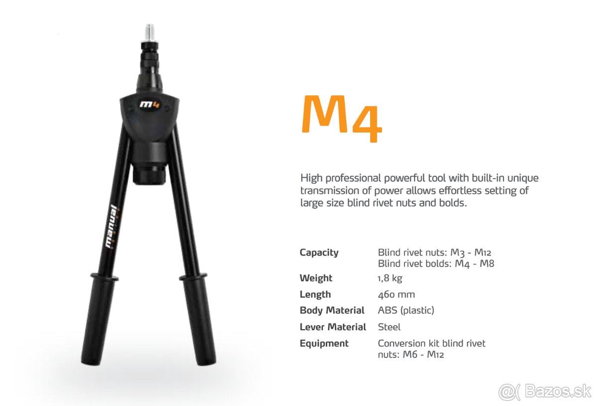 ručné nýtovacie kliešte na maticové a skrutkové nyty RIVET