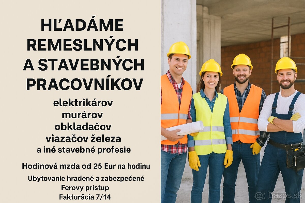 Hľadáme stavebných pracovníkov