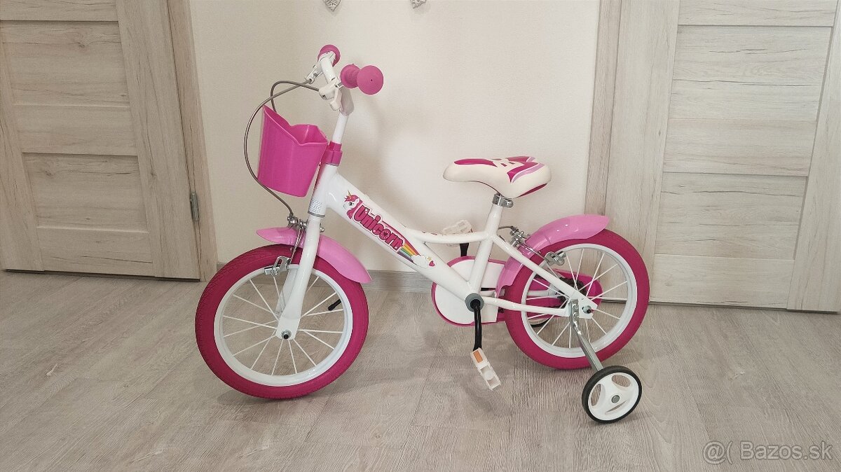 Detský bicykel 14" - Jednorožec + prilba a chrániče