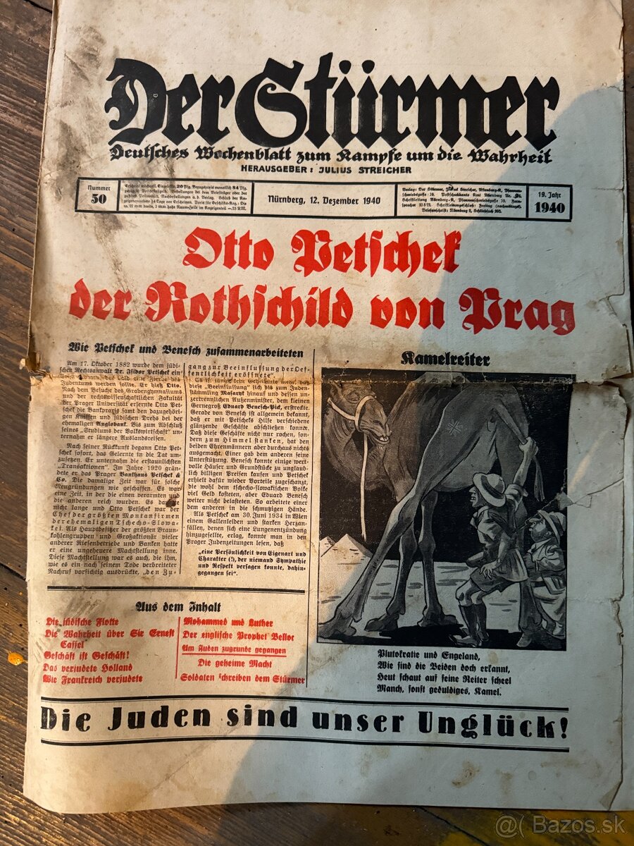 Artefakt 2. sv. vojny - noviny Der Stürmer 12/1940 č.50
