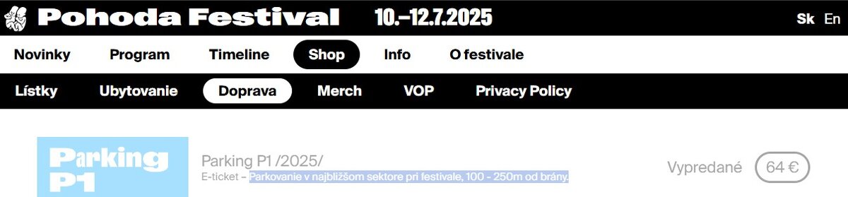 Parkování P1 - Pohoda 2025