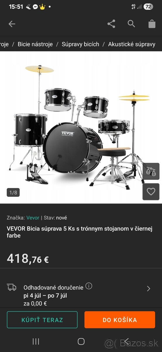 Predám nové akustické parádne bicie VEVOR-DEMONT