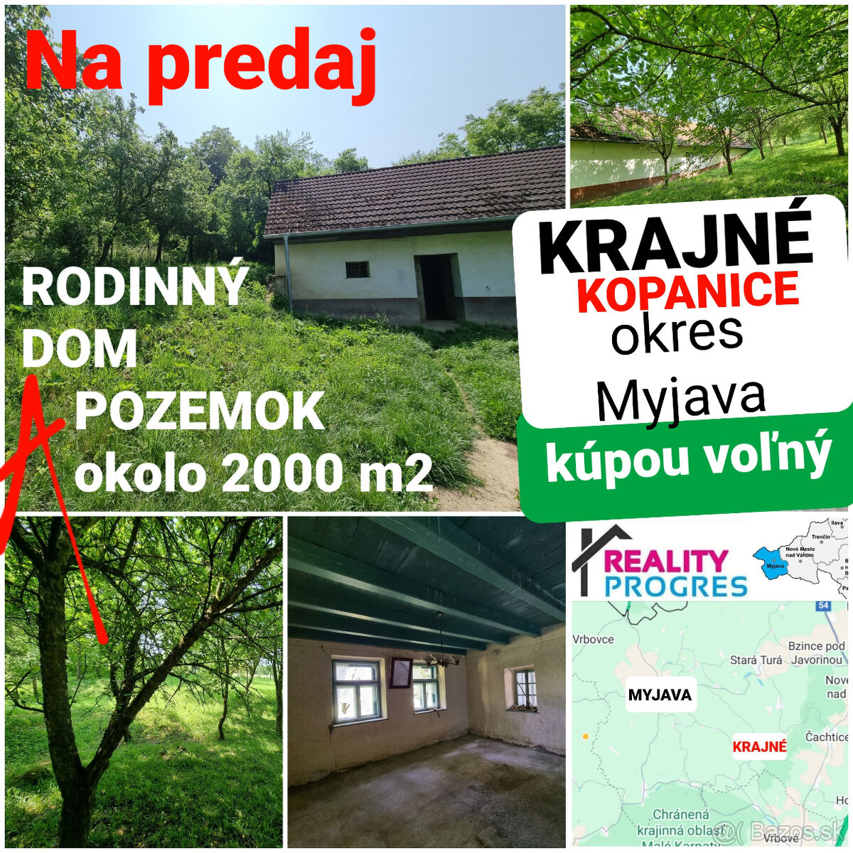 CHALÚPKA a POZEMOK 2000 m2 KRAJNÉ KOPANICE MYJAVA