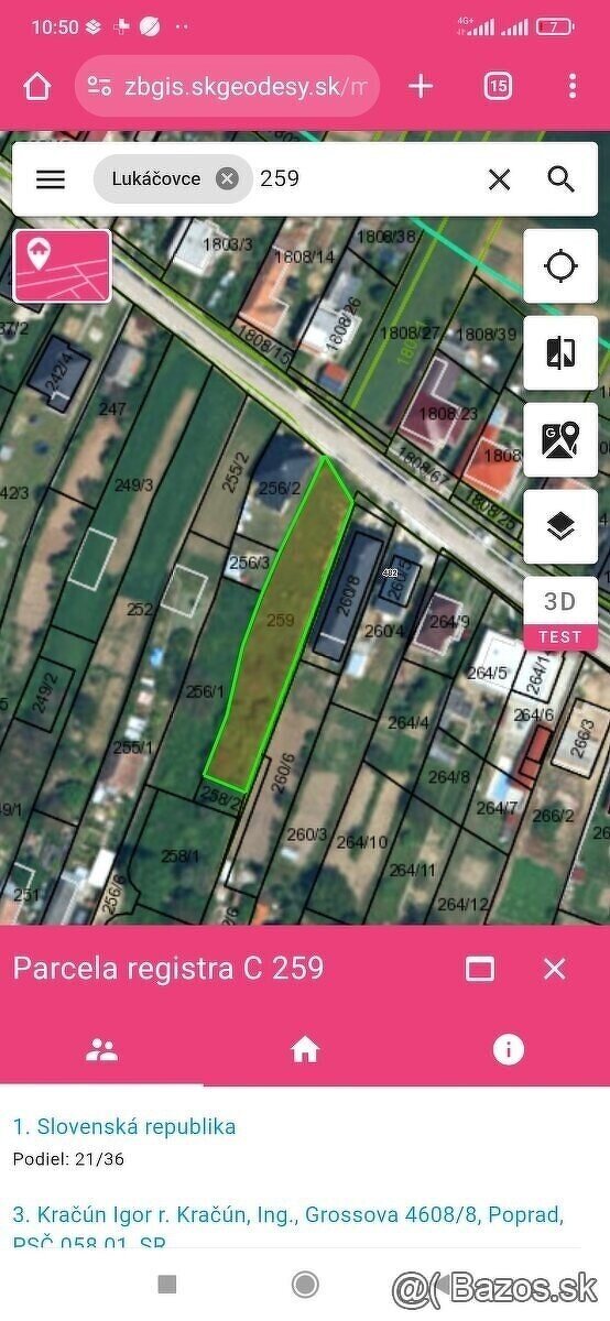 Stavebny pozemok 1100m2,Lukacovce, Majitel