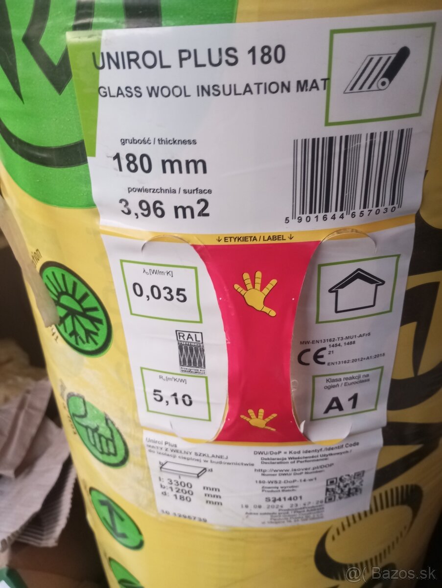 Predám 2 balíky tepelnej izolácie Isover Unirol Plus 180 mm