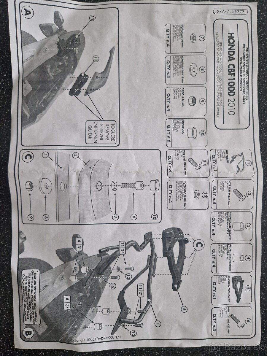 Nosič zadnebo kufra honda cbf1000-2009+